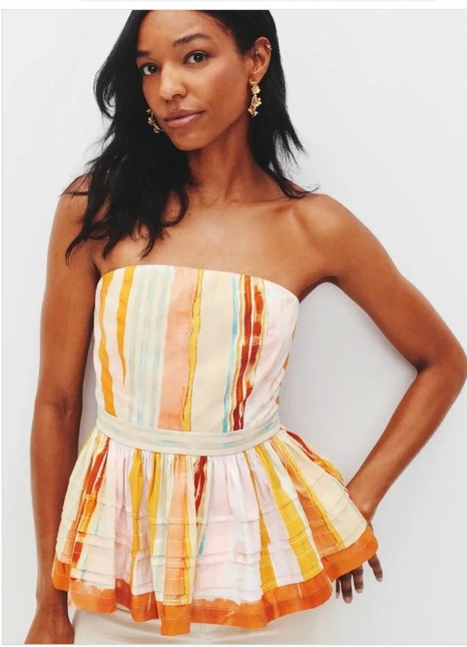 HUNTER BELL Sz 8 Vera Top Strapless Abstract Stripe Ruffle NWT